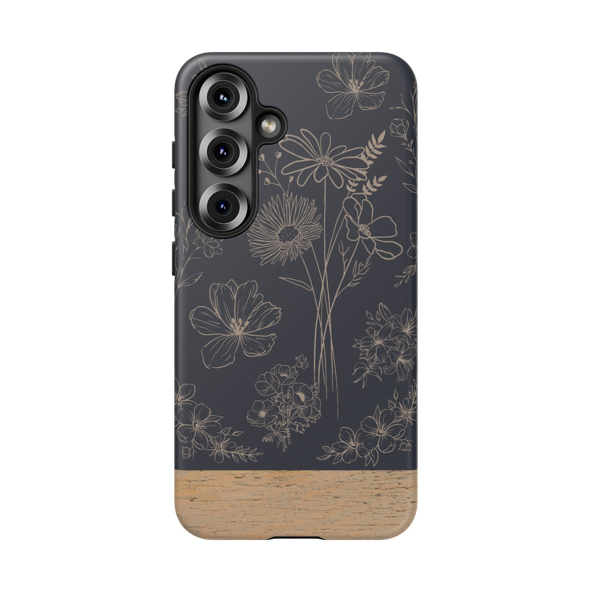 Floral Sketch Tough Phone Case — Navy Wood Accent