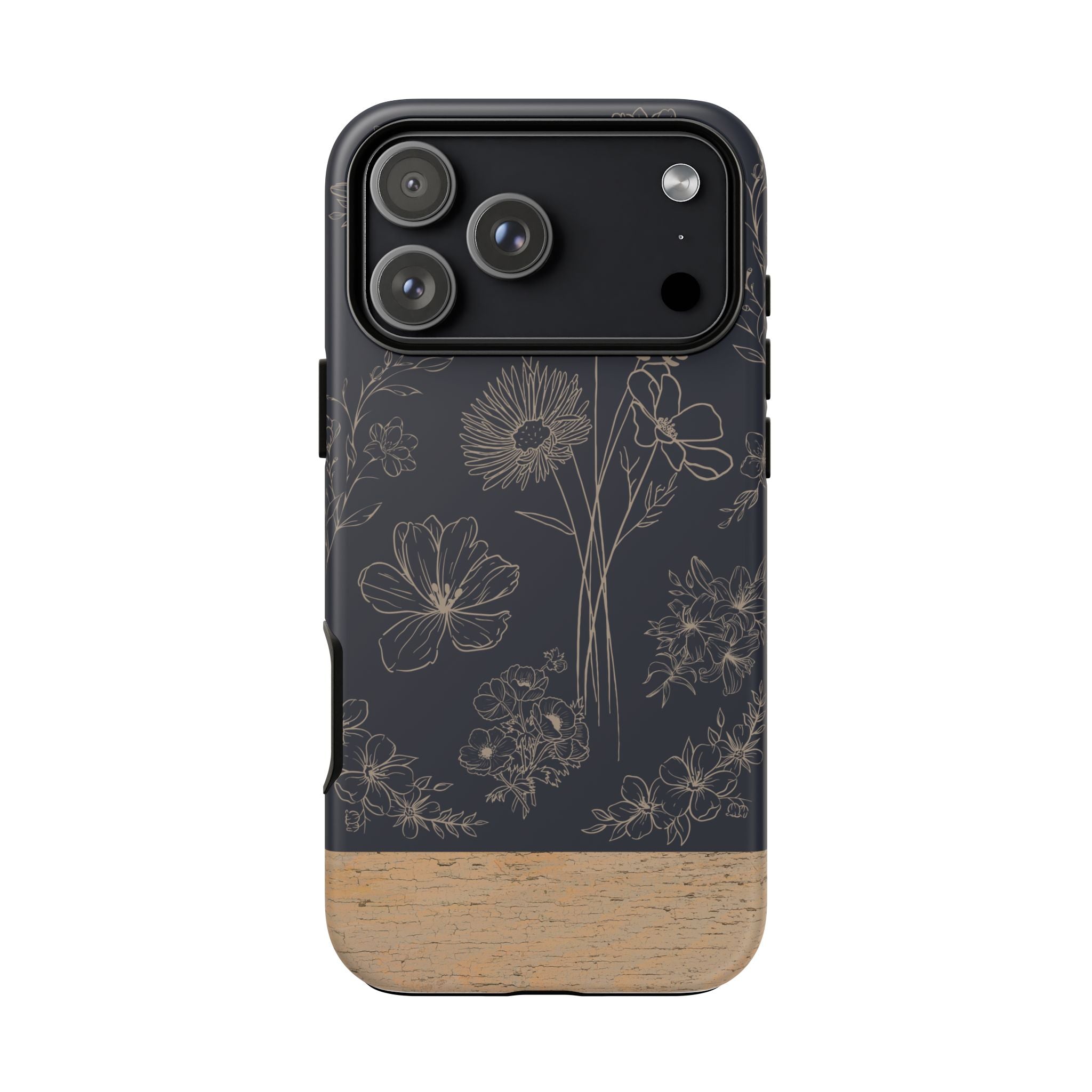 Floral Sketch Tough Phone Case — Navy Wood Accent