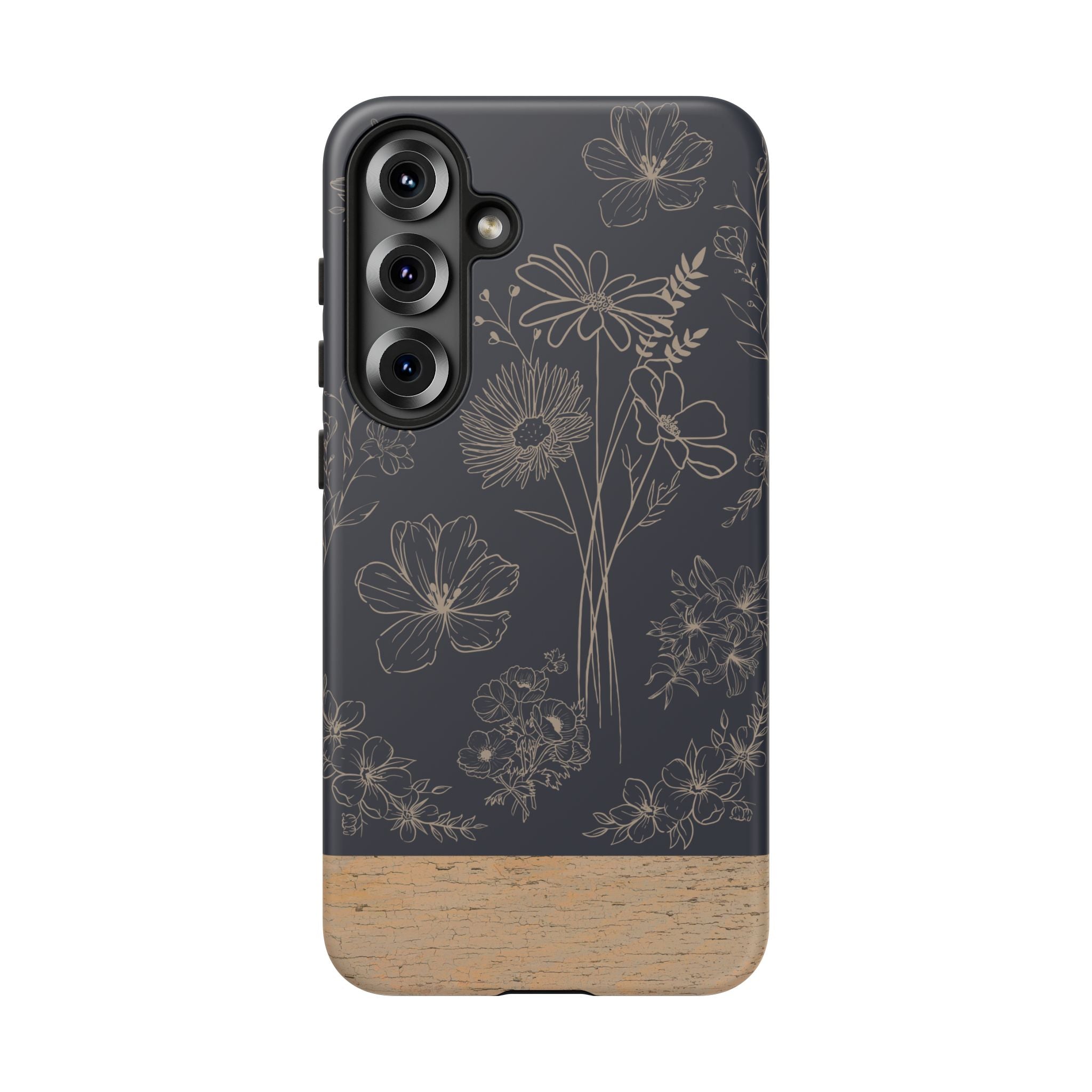 Floral Sketch Tough Phone Case — Navy Wood Accent