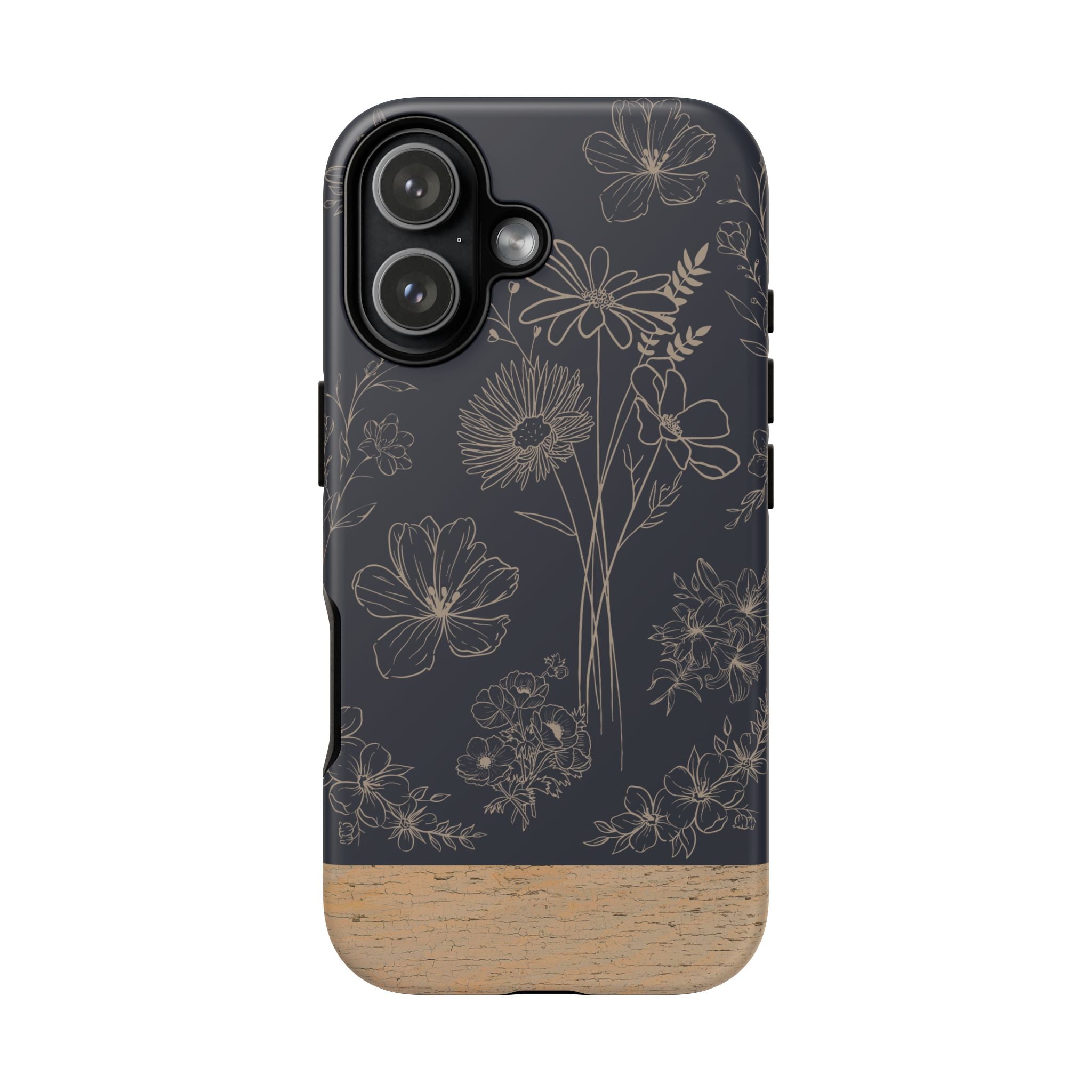 Floral Sketch Tough Phone Case — Navy Wood Accent