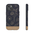 Floral Sketch Tough Phone Case — Navy Wood Accent