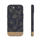 Floral Sketch Tough Phone Case — Navy Wood Accent