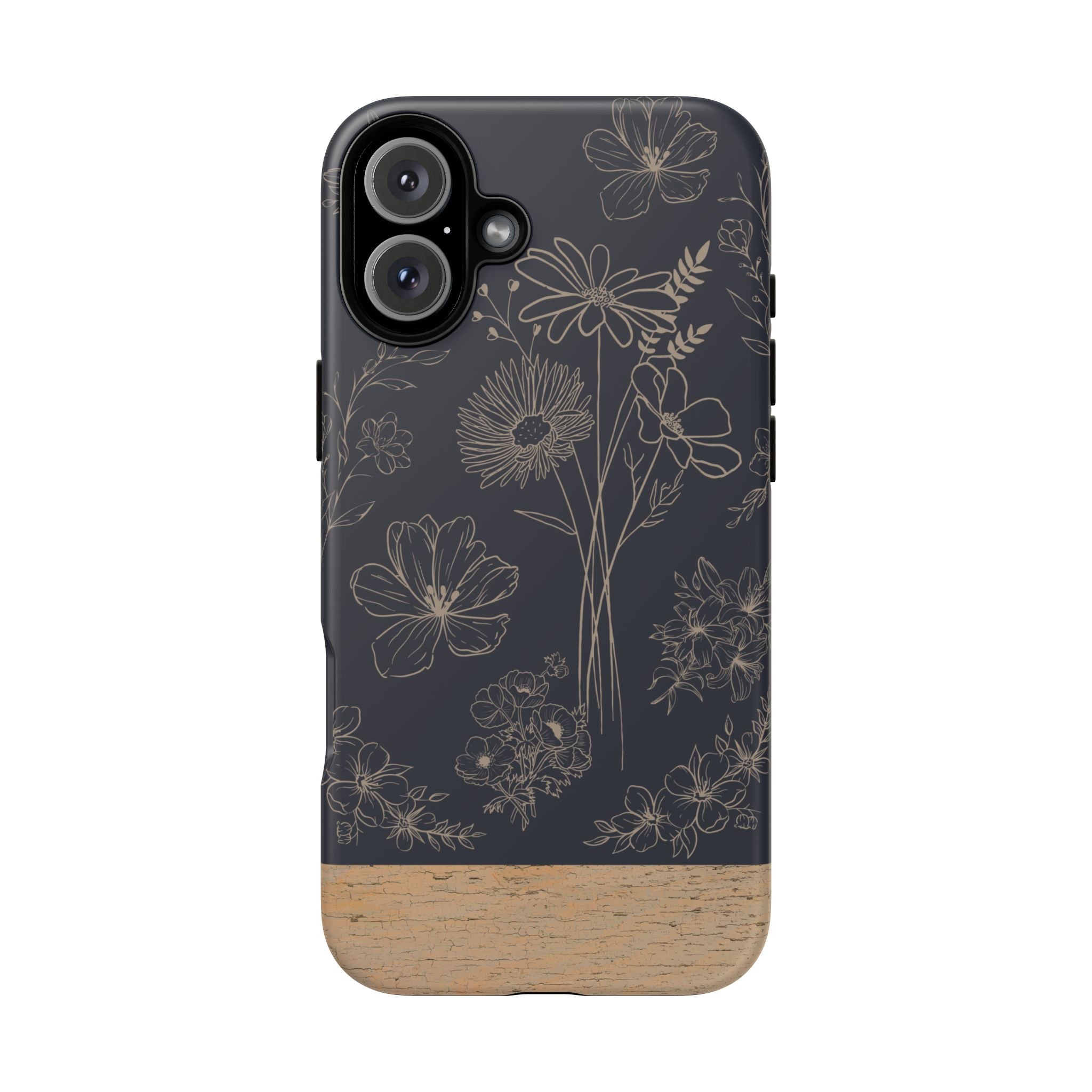 Floral Sketch Tough Phone Case — Navy Wood Accent