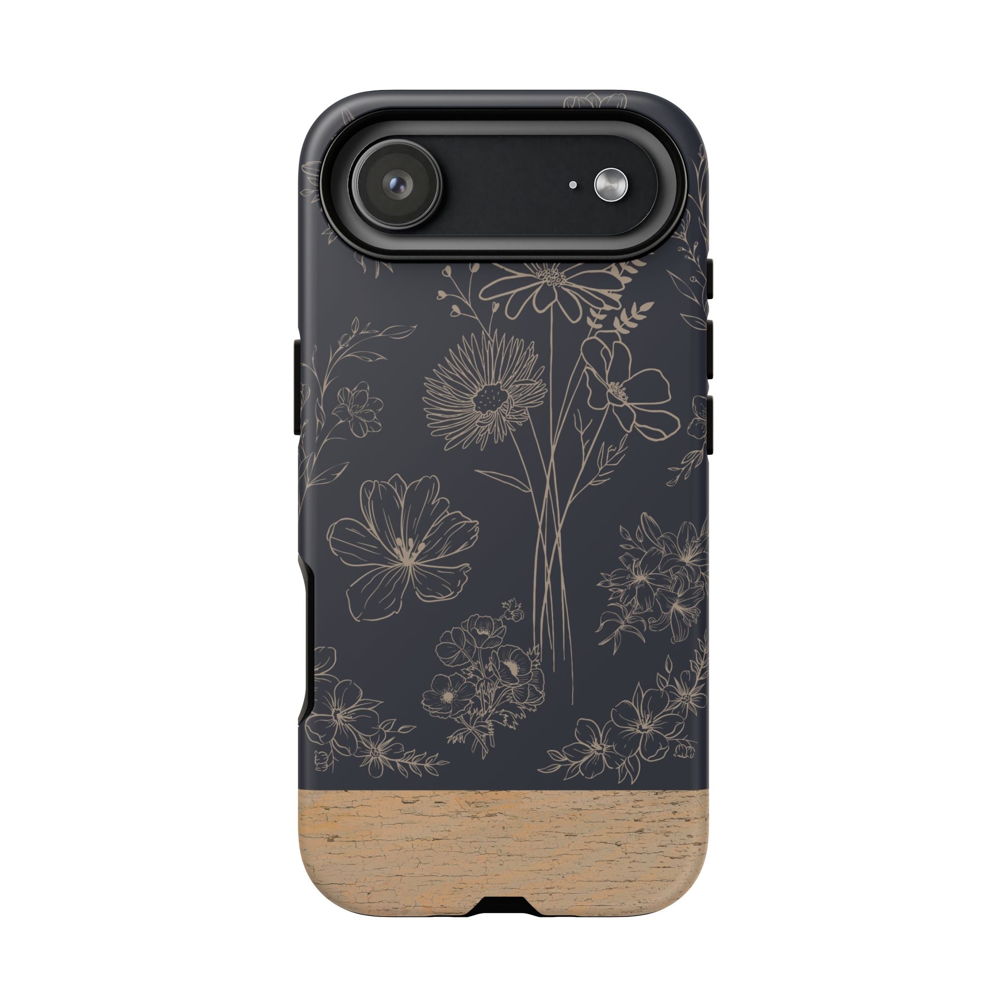 Floral Sketch Tough Phone Case — Navy Wood Accent