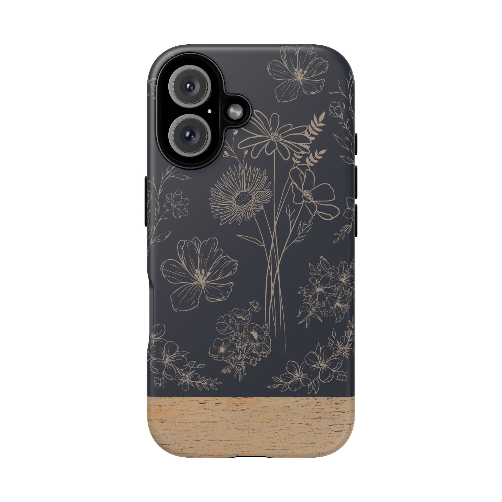 Floral Sketch Tough Phone Case — Navy Wood Accent