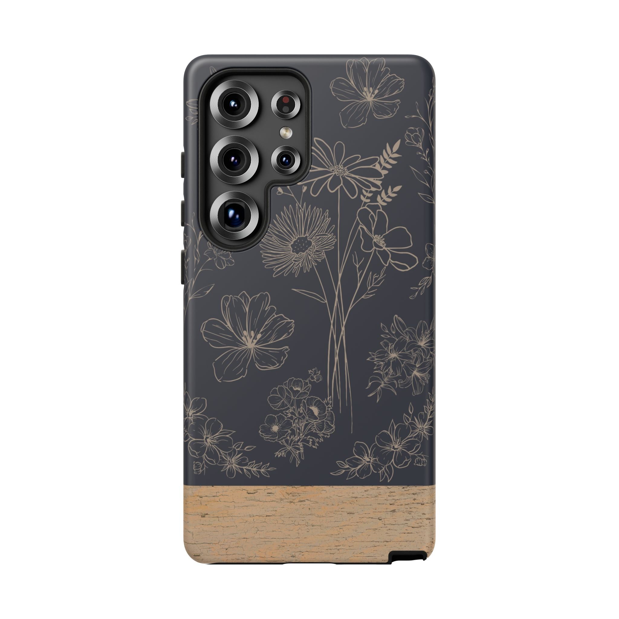 Floral Sketch Tough Phone Case — Navy Wood Accent