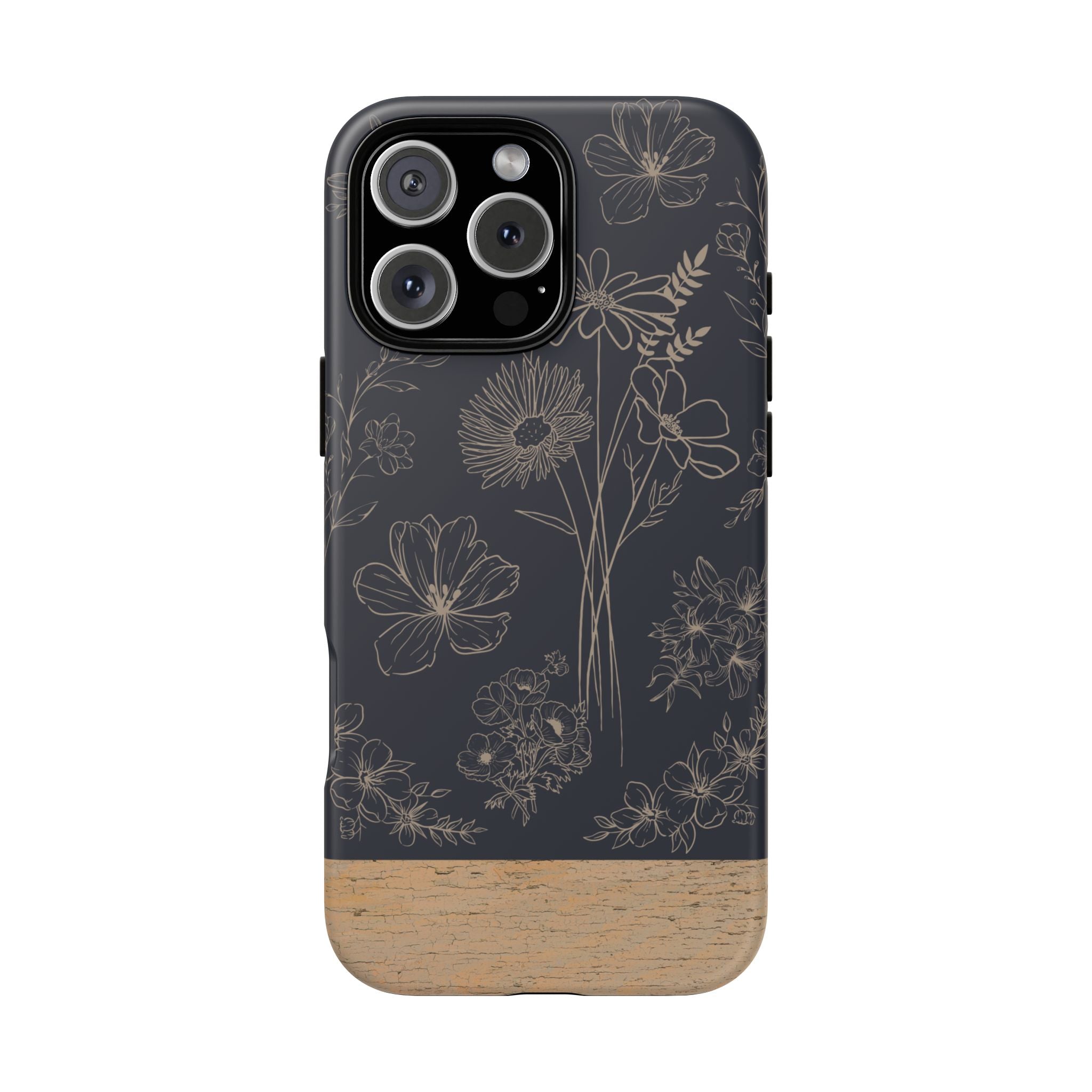 Floral Sketch Tough Phone Case — Navy Wood Accent