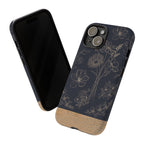Floral Sketch Tough Phone Case — Navy Wood Accent